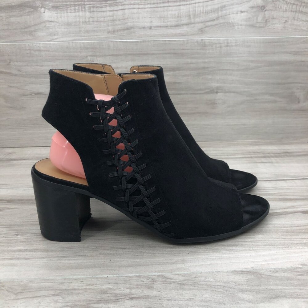 Franco Sarto Booties Womens 10 Hannah Black Zip Open Toe Ankle Boots